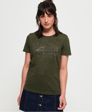 Superdry Vintage Logo Burnout Női Pólók Khaki | GEDPM2739